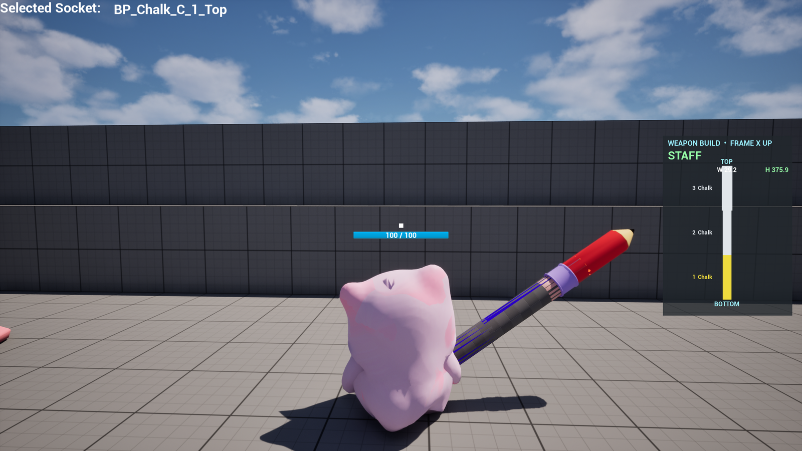 The classification prototype recognizing a long player-built pencil weapon as a Staff