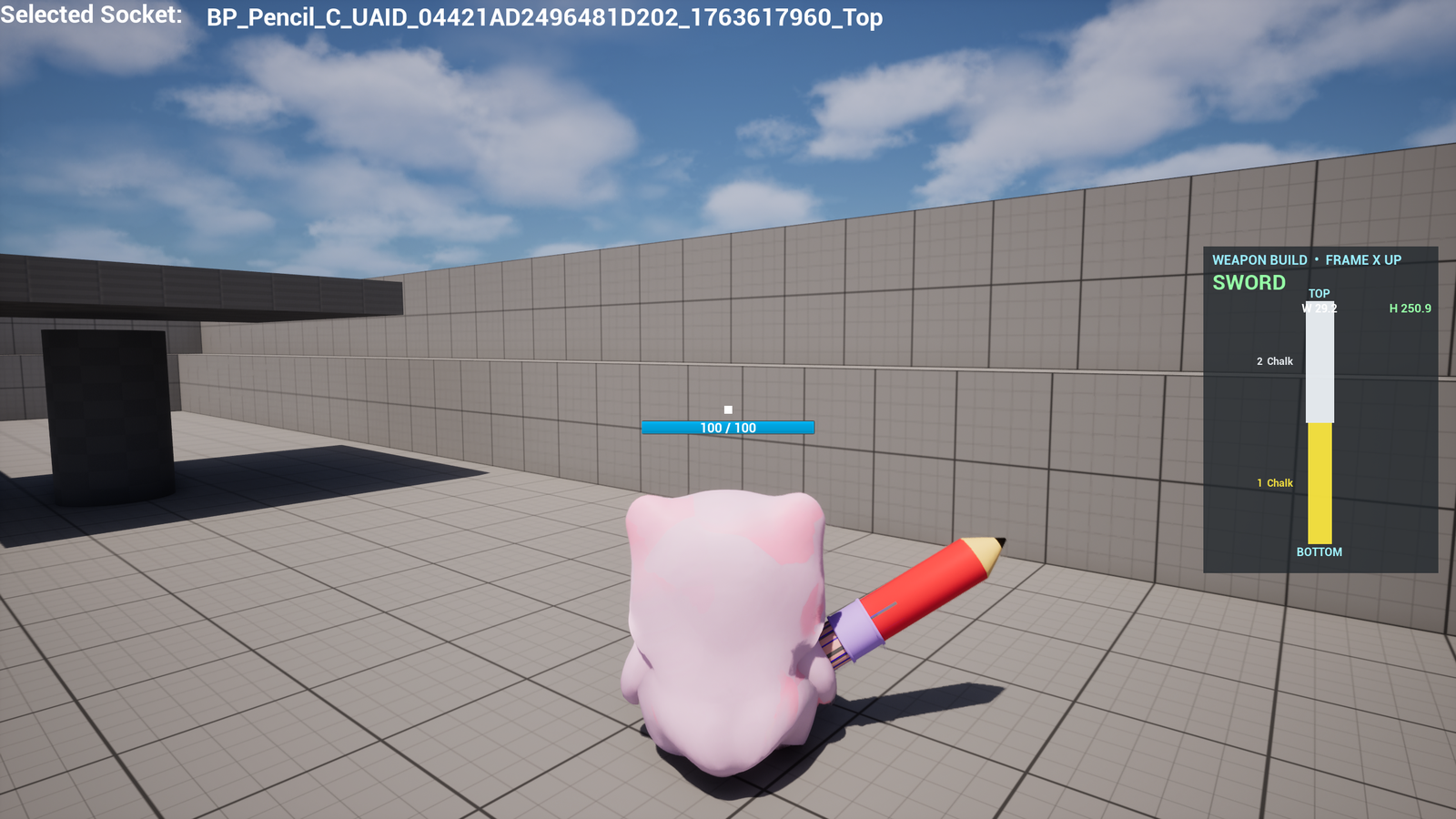 The classification prototype recognizing a player-built pencil weapon as a Sword